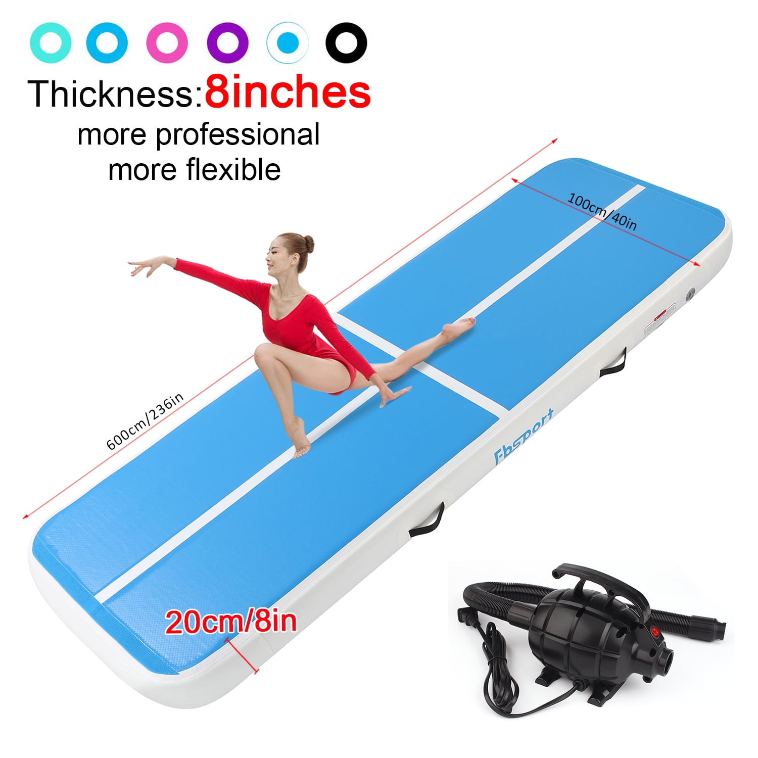 Fbsport Skyblue 6m*1m*0.2m Inflatable Air Track Tumbling Gymnastic Mat