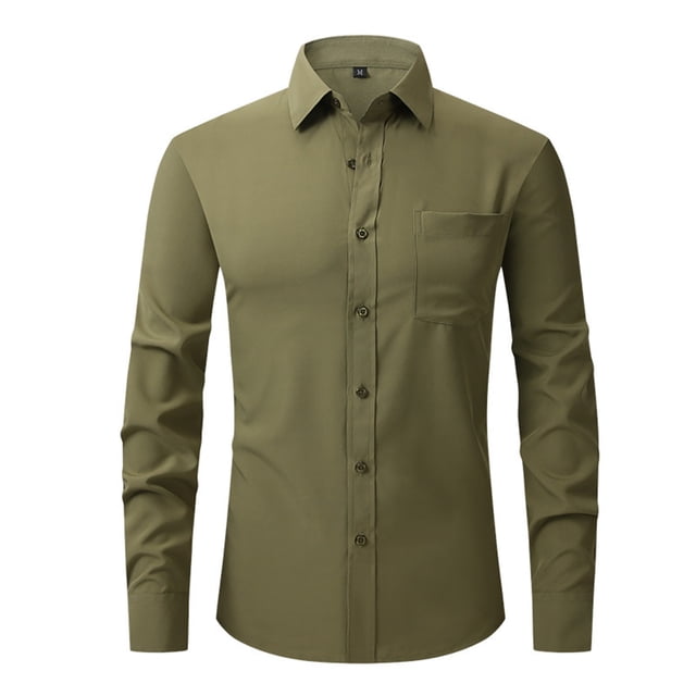 Chaqueta camisa de manga larga de color liso para hombre - Poliéster/spandex, estilo informal/de negocios