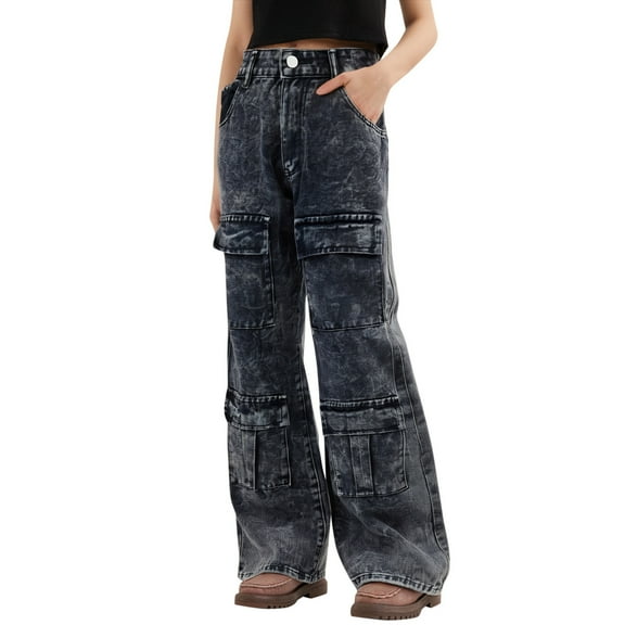 Women Ripped Boyfriends Jeans Distressed High Waist Baggy Denim Pants Wide Leg Straight Trousers Streetwear Pants Women'S Casual Pants & Capris