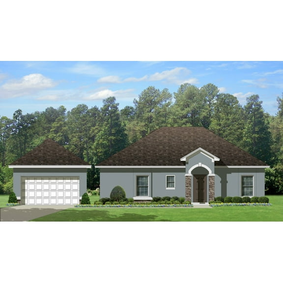 556-1195: Traditional Mediterranean 2 Bed, 2 Bath Luxury Home Plan, 1195 Sq Ft: Full Blueprints with License to Build by Home Plan Marketplace - Lesuto