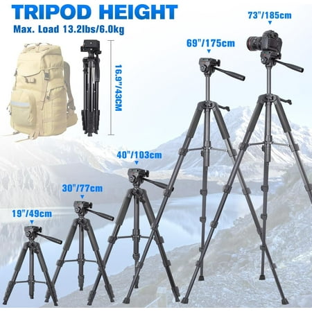 74 Inch DSLR Camera Tripod, Portable Video Stand with Phone Holder, 2 Quick Release Plates & Fluid Head – Special Offer! Ideal for Photography, Vlogging, Travel