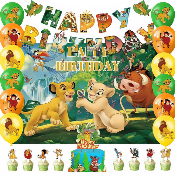 Lion King Birthday Party Supplies,Lion King Party Decorations Set - Lion King Birthday Decoration Banner Background and Balloon Cake Topper and Other Party Supplies