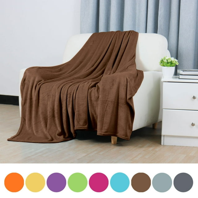 PiccoCasa 1 Pcs Home Warm Soft Microplush Fleece Solid Throw Blanket Chocolate Color 70" x 78"