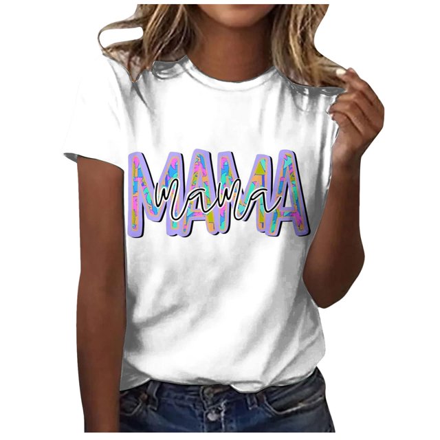 Camiseta informal para mujer, blusa estampada con cuello redondo y manga corta, Tops OAVQHLG3B Store lin121212