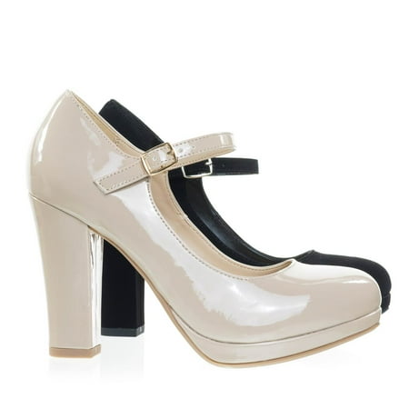 - Ayden by City Classified, Foam Padded Comfortable Mary-Jane Dress Pump, Chunky Block High Heel