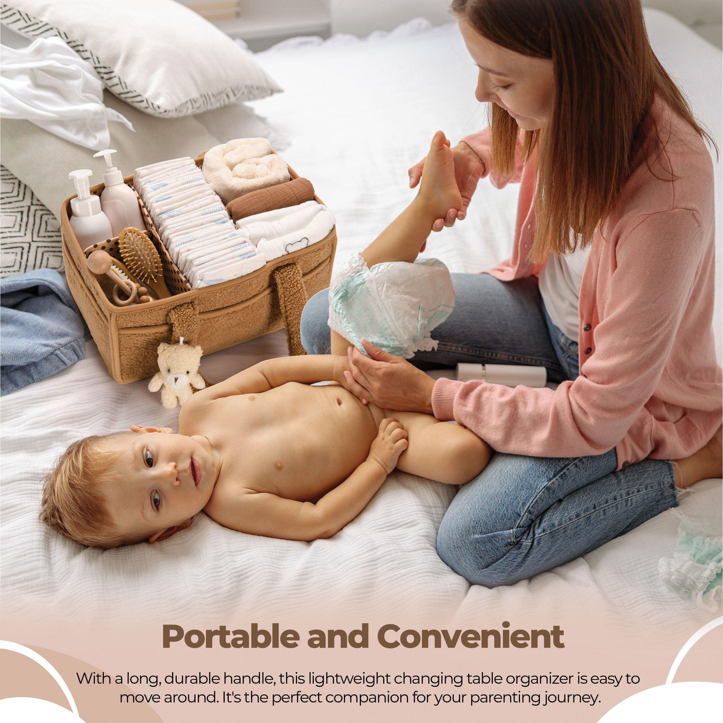 Baby Diaper Caddy Organizer for Changing Table, Portable Nursery Storage Basket Dresser Top