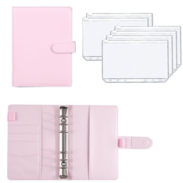Carpeta de plástico con bolsillos y 6 agujeros para ahorro de dinero, carpeta con cremallera, A6, planificador de presupuesto, cubiertas de cuaderno, color, nuevo