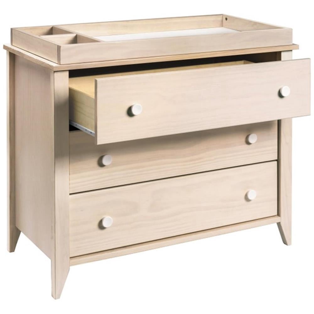 Pemberly Row Wood 3-Drawer Dresser with Removable Changing Tray in Natural