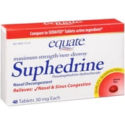 Equate: Maximum Strength/Non-Drowsy Pseudoephedrine Hydrochloride Nasal Decongestion Suphedrine, 48 ct