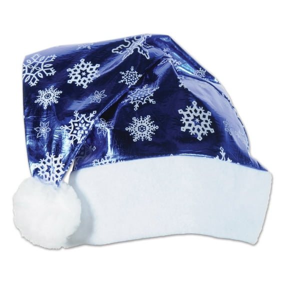 Beistle Pack of 12 Metallic Blue with White Trim and Snowflakes Christmas Santa Hat