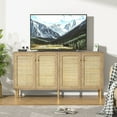 thumbnail image 2 of Eumyviv Rattan Storage Cabinet with 4 Doors, Mid-Century Accent Sideboard Cabinets, Herringbone Buffets Storage Credenzas for Bedroom Living Room, Oak H0142, 2 of 9
