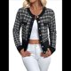 thumbnail image 1 of Blazer de A Cuadros para Mujer, Elegante, Informal, con Botones Al Frente, Cuello Redondo, Larga, Tejido Texturizado Negro XL, 1 of 10