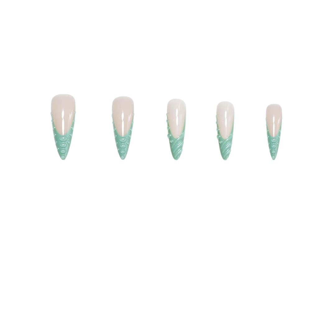 Cross-border hot-selling pointed nail fashionable three-dimensional spiral pattern advanced whitening wearing nail removable fake nail finished product wholesale