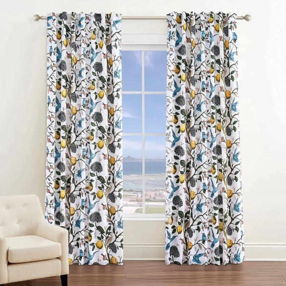Jainmy Farmhouse Hummingbird Patterned Curtain,Thermal Insulated Blackout Curtains for BedroomDining Living Room,Rod Pocket Back Tab Drapes,52x84 inch,Set of 2,White