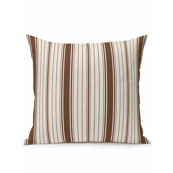 Outdoor Pillows Waterproof, Brown Striped Bedding Throw Pillows with Insert for Couch Sofa Bed, Modern Minimalist Stripes Farmhouse 18x18 Inch Pillowcases Decorative Camping Patio Pillow Set of 1