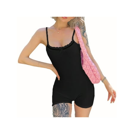 

Women Y2k Ribbed Knit Jumpsuit Bodycon One Piece Rompers Playsuit Casual Button Collar Bodysuit Overall 90s Streetwear