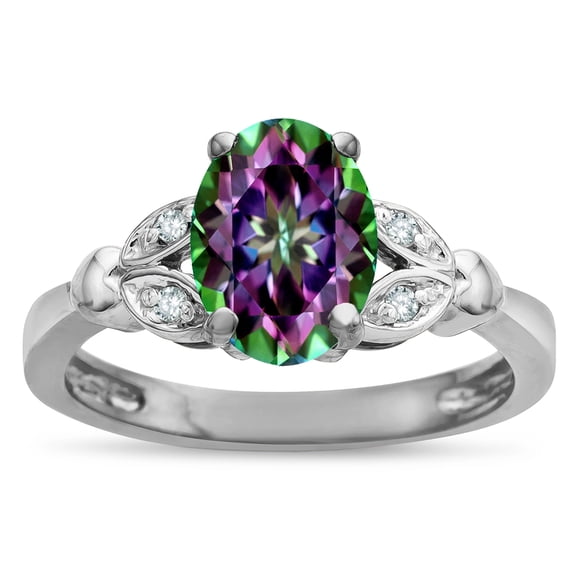 Star K � Oval 8x6 Rainbow Mystic Topaz Marquee Design Engagement Promise Ring