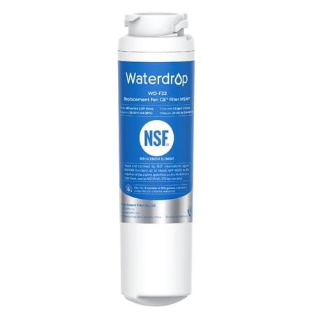 Waterdrop MSWF Refrigerator Water Filter NSF 42 Certified Reduces Chloramine Chlorine Replacement for GE® MSWF 101820A 101821B(Package May Vary)