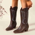 thumbnail image 2 of Women's Western Cowboy Boots with Embroidered Design, Mid-Calf Knee-High Boots, Pointed Toe & Chunky Heel, Vintage Style Riding Boots, 2 of 6