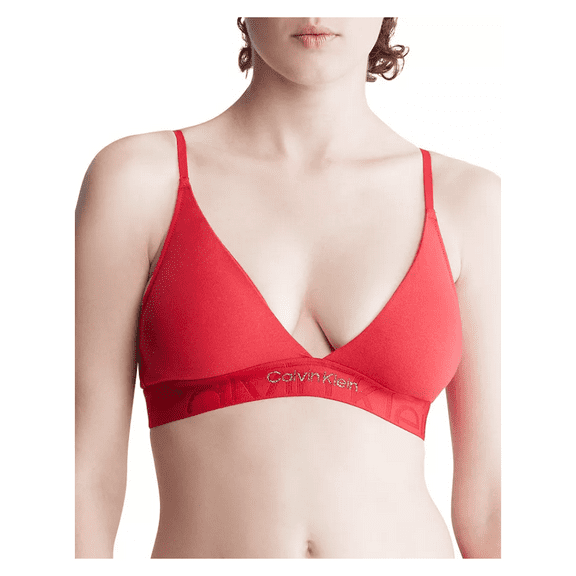 Calvin Klein Embossed Icon Holiday Triangle Bralette , Red , XS