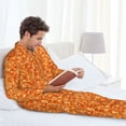 thumbnail image 6 of Fuzoiu Orange Glitter Print Men's Long-Sleeved Pajama,Lounge Button Down Nightwear,Mens Notch Collar Pajama Set -Large, 6 of 7