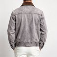 thumbnail image 5 of EANJE Men's Vintage Washed Trucker Jacket Casual Contrast Corduroy Collar Button Down Work Jacket with Pockets for Street Daily Outfit Gray 3XL, 5 of 6