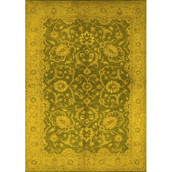 Ahgly Company Machine Washable Indoor Rectangle Oriental Yellow Industrial Area Rugs, 7' x 10'