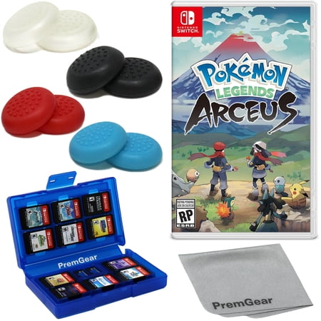 Pokémon Legends: Arceus for Nintendo Switch (US Version), with PremGear Thumb Grips (8 pack - 2 Black, 2 Blue, 2 Red & 2 Clear), 24 Slot Game Card Holder & Cleaning Cloth