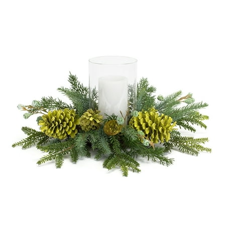 Maykoosh Mixed Winter Pine Cone Candle Holder With Glass Hurricane 18"D