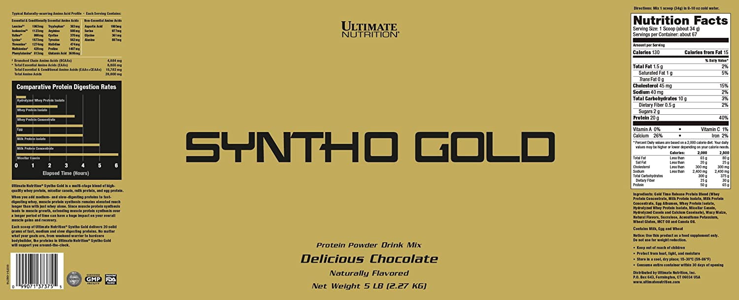 Ultimate Nutrition Syntho Gold Whey Protein Isolate-Powder-65 Servings, Vanilla.