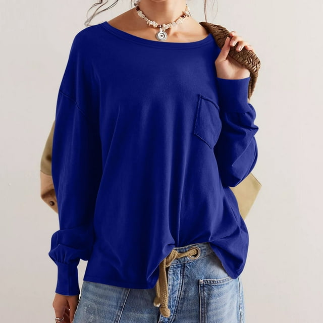 DPTALR Blouses à Manches Longues et Col Rond pour Femmes, Coupe Ample, avec Poche