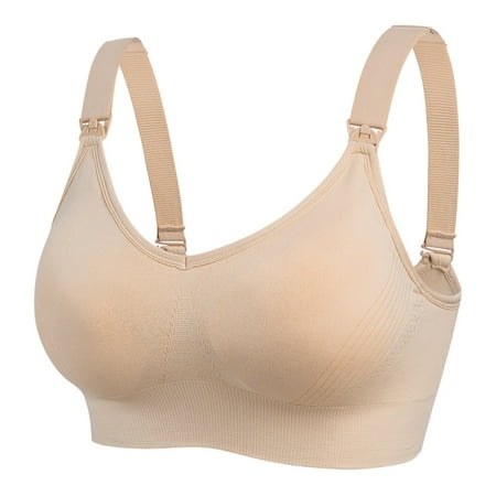 Virmaxy Women s Ultra Comfort Front Clasp Wirefree Pregnancy Sleep Bralette Comfortable Non-Steel Ring Maternity Nursing Bra for Breastfeeding Breathable Nursing Bra Underwear Beige-B XXL