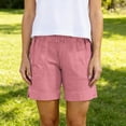 thumbnail image 6 of Women's Linen Casual Shorts with Elastic High Waist, Loose Drawstring Summer Beach Bottoms with Pockets, Solid Color Breathable Lounge Pants for Vacation and Travel, 6 of 7