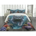 thumbnail image 2 of Ambesonne Nautical Quilted Coverlet 3 Pcs, Diver Cat in the Ocean, Queen Size, Turquoise Multicolor, 2 of 4