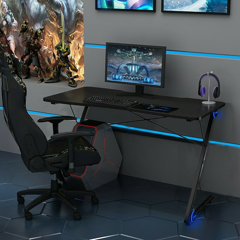 Gymax 43.5 inch Z Shape Gaming Desk with LED Lights for Gymax 43.5 inch Z Shape Gaming Desk with LED Lights for