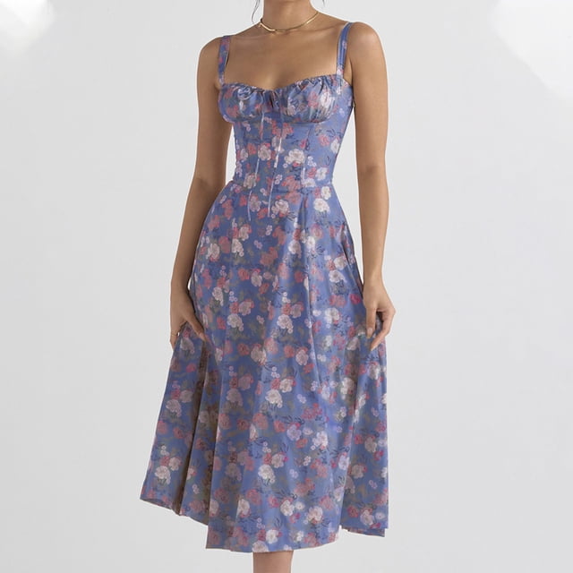 FcBaudy Robe Sans Manches à Col Rond, Robes d'Été pour Femmes, Robes pour Femmes Robe Débardeur Imprimée à Taille Mi-Haute Fendue Robe pour Femmes