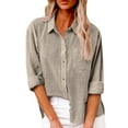 thumbnail image 2 of Button Down Shirts for Women Cotton Linen Long Sleeve Collared Blouses Side Slit Dressy Casual Business Work Tops with Pockets, 2 of 5