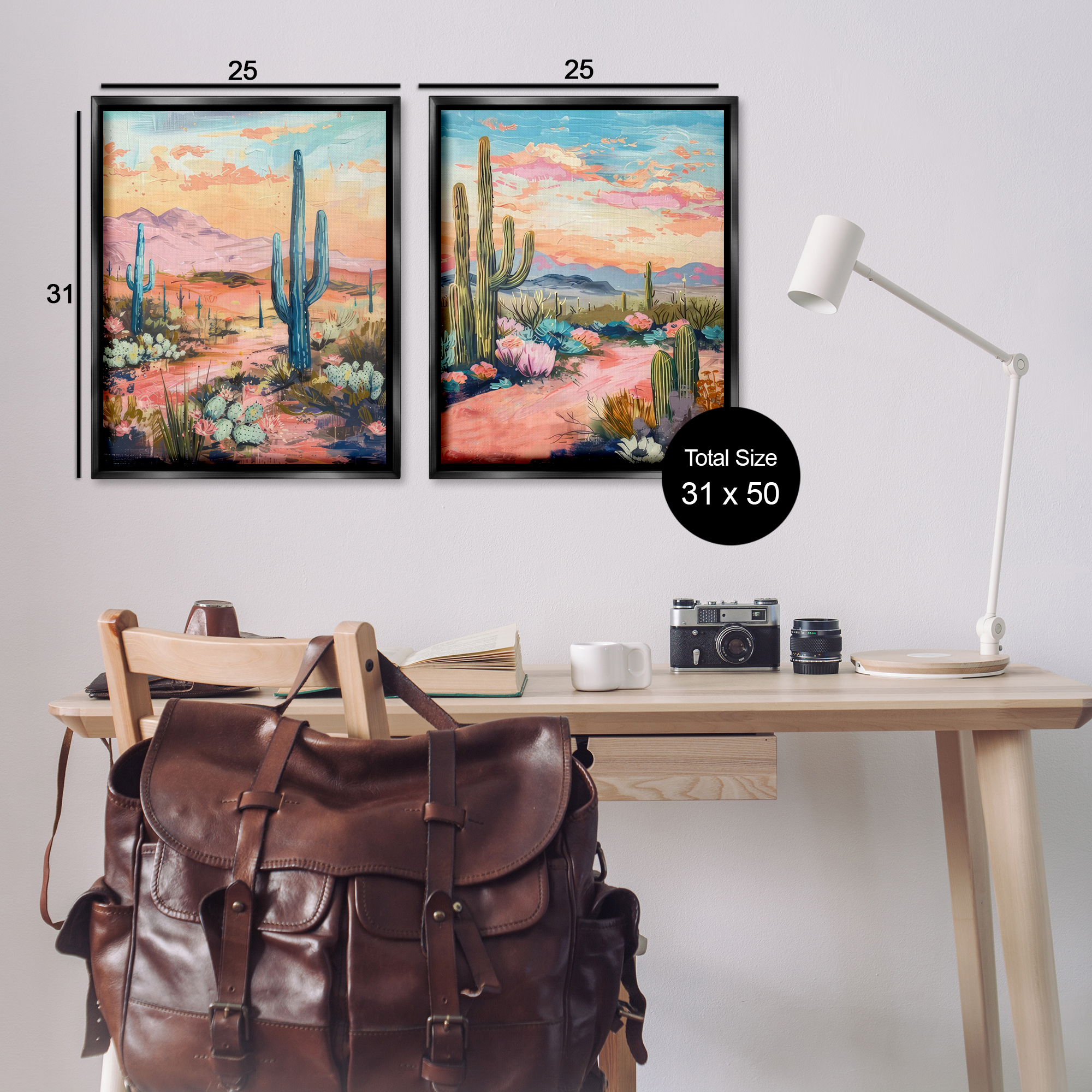 Stupell Industries Cactus Paths & Sunset Landscape & Nature Painting Black Floater Framed Canvas Art Print Wall Art, 31 x 25, Set of 2