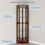BELLEZE Ashfield Lighted Wood/Glass Curio Corner Cabinet Floor Standing, Walnut