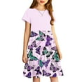 thumbnail image 4 of Liquidation d'Été Iumwxz Robes Plissées Confortables Extensibles à Encolure Ronde Imprimé Tendance Manches Courtes pour Filles Robe Douce et Confortable pour le Magasinage 4-14 Ans, 4 of 7