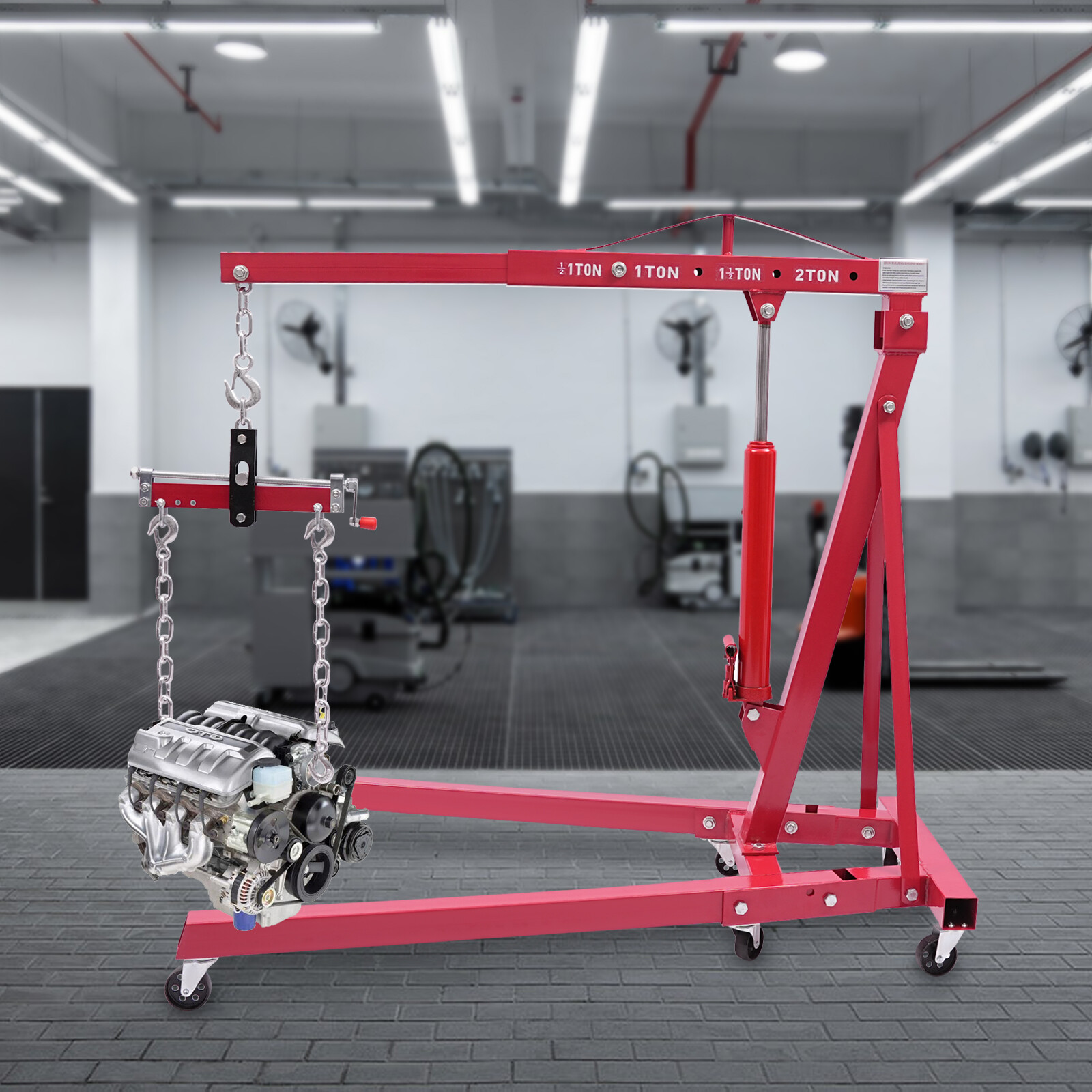 Heavy-Duty Hydraulic Crane, 17637lbs Pump Capacity, Durable Carbon Steel Frame, Effortless Lifting and Maneuverability, Foldable for Space-Saving, A Must-Have for Any Workshop.