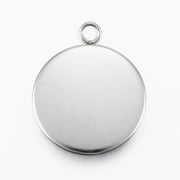 304 Stainless Steel Pendant Cabochon Settings Flat Round Stainless Steel Color Tray: 20mm 26.5x22x2mm Hole: 3mm