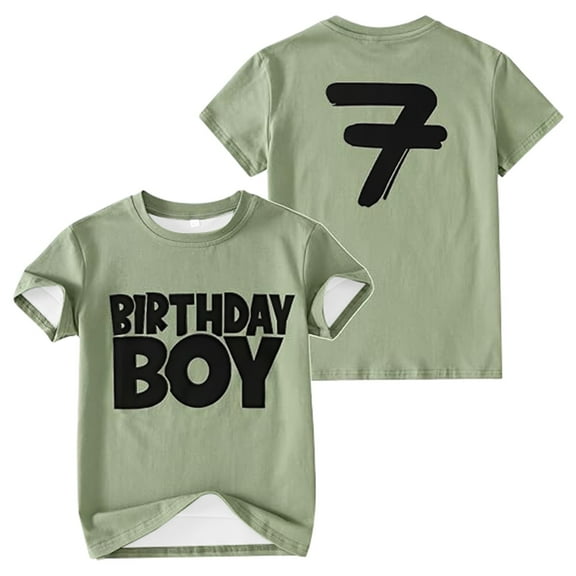 FINALGANG Boys 7Th Birthday Print Short Sleeve TShirt Birthday Boy Crew Neck Casual Tee For Kids 7Th Birthday Party Cozy Top