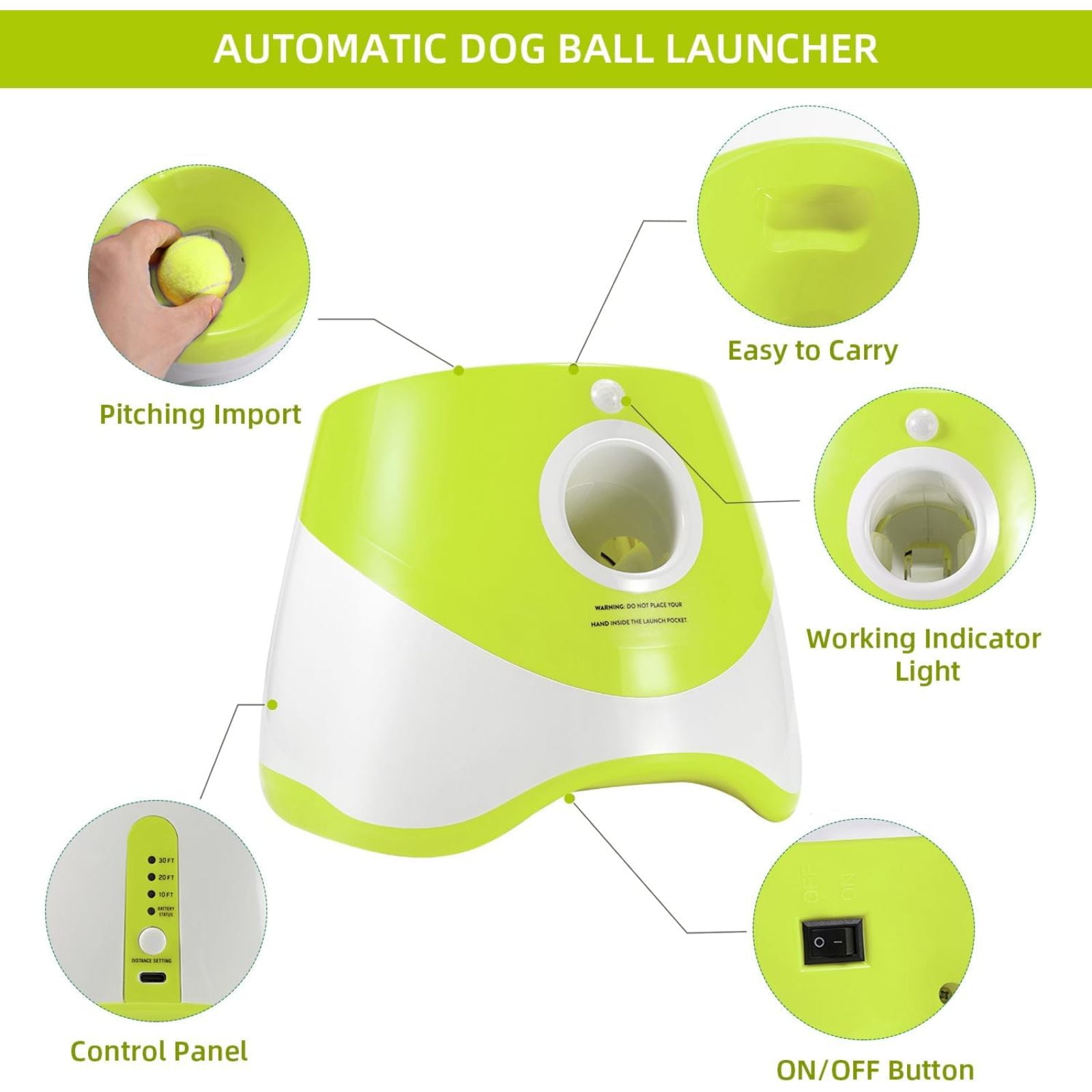 SQDWYGUO Automatic Dog Ball Thrower Launcher with 12 PCS Tennis Balls,Thrower Distance 10-30ft, Interactive Dog Fetch Machine Toy for Small Dogs,New Green