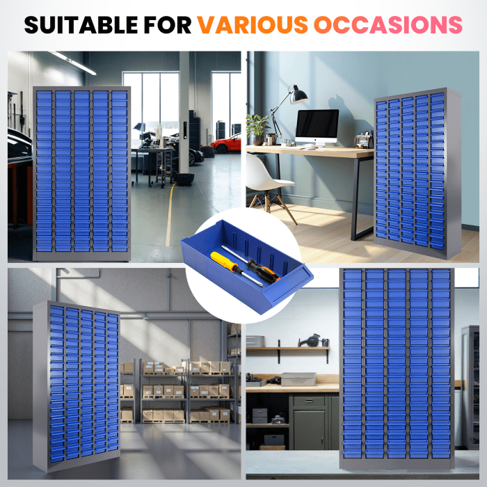 Parts Cabinet 100 Drawers with Labels, ABS Impact-Resistant Drawers, Finger-Grip Pulls for Convenient Access, Bolt and Nut Organizer for Garages, Garage, Workshop