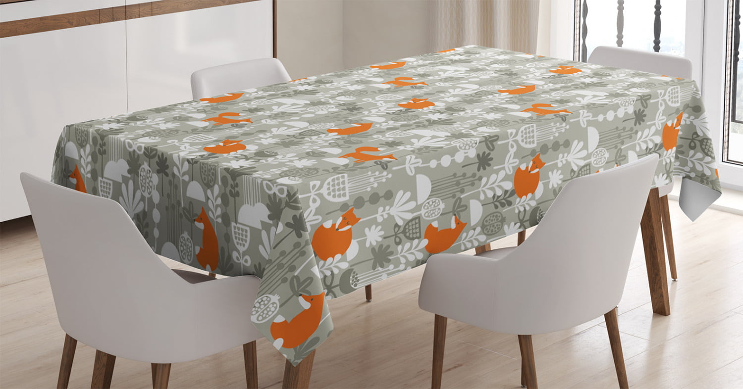 Forest Animal Orange Fox Rectangle Tablecloth 54 x 54 Inch Romantic Table Cloth Modern Table Linen Cover for Dining Room Kitchen Party Home Decoration