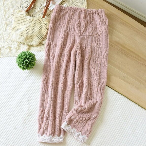 Elvqul Womens Pajamas Pants,Womens Pajamas,Pants Only Winter Soft Flannel Holiday Comfortable,Pink,Size XL