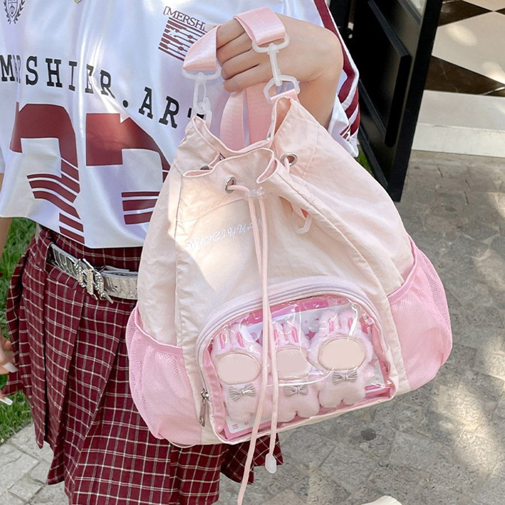 Slccxzc Ita Bag with Clear Windows for Women Pin Display Backpack Casual Daypack Heavy Duty Bookbag
