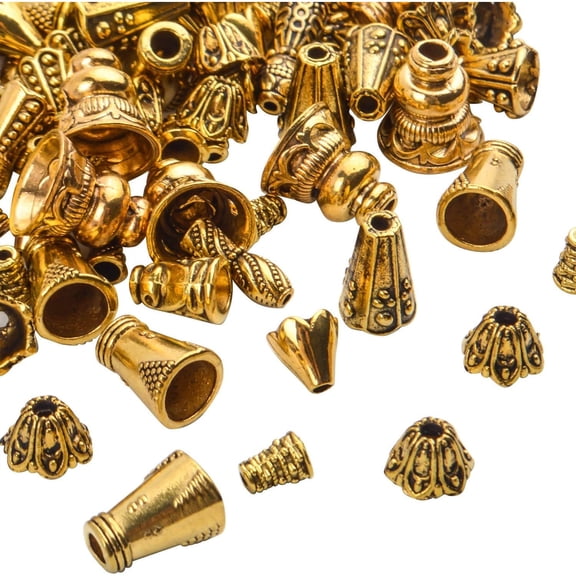 100 Gram (About 110-150pcs) Antique Gold Cone Bead Caps Flower End Caps Tassel End Cap for Jewelry Making Crafts DIY
