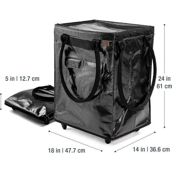 Large Collapsible Laundry Basket with Wheels, 90L Heavy Duty Storage Organizer for Clothes & Groceries, Foldable Black Tote